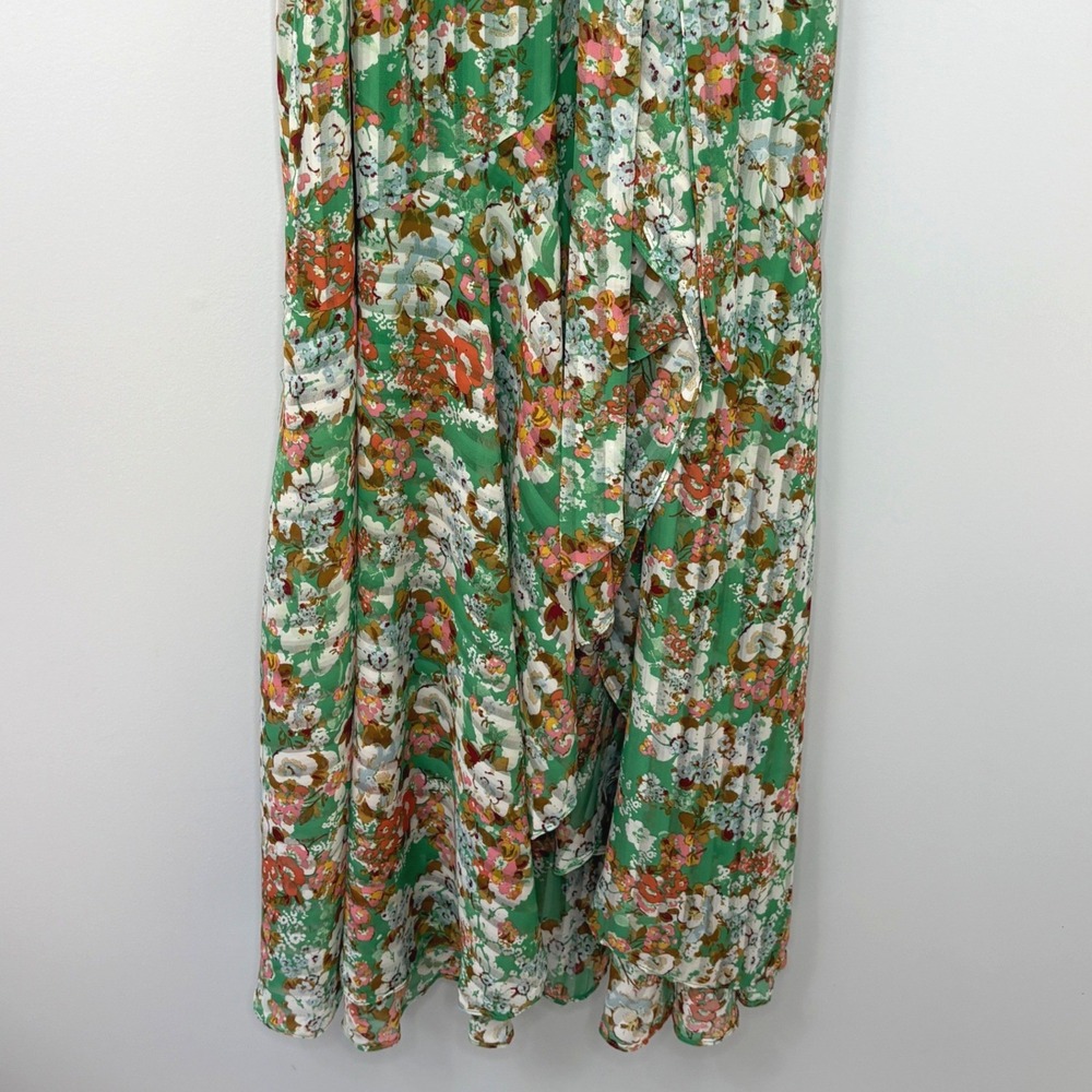 Maison Tara Green Floral Pleated Maxi‎ Dress V-Neck 3/4 Puff Sleeve Belted - Picture 6 of 12
